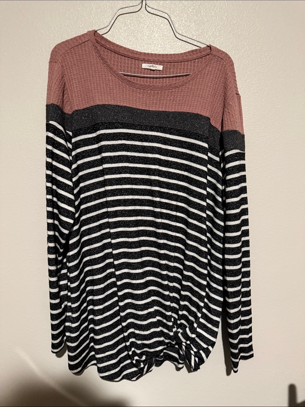 Maurices Black & Dusty Rose Striped Long-Sleeve Top